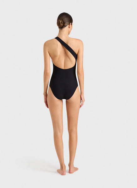 BONDI BORN Colette One Shoulder One Piece Swimsuit in Black