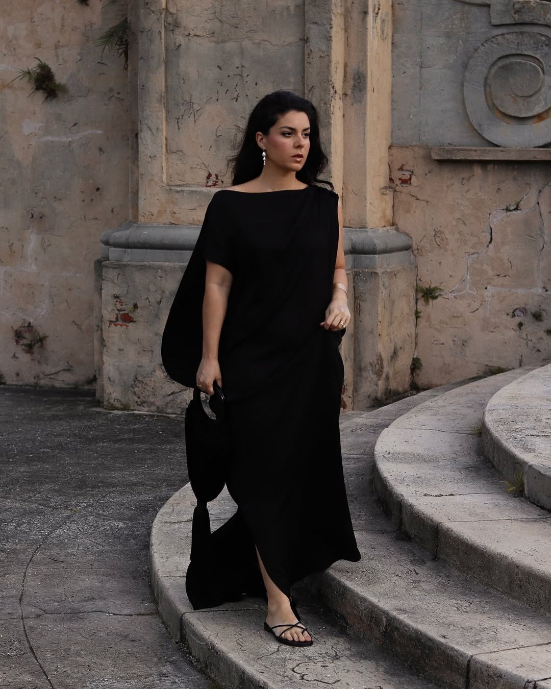 black asymmetrical maxi dress BONDI BORN® | Ardea Asymmetric Satin | Wedding Guest Dress 2024 GLOBAL NYE PARTY EDIT La Lune Plunged Cross Size:M Maternity
