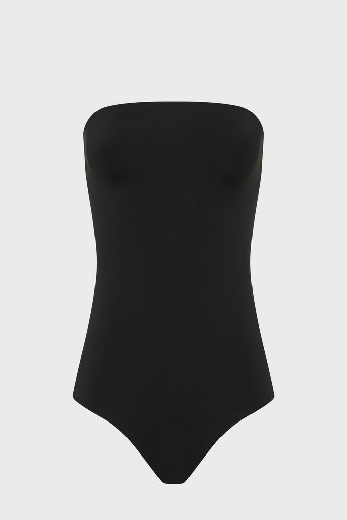 BONDI BORN Alba Black, sculpted one shoulder swim in Italian Embodee™ with elegant drape