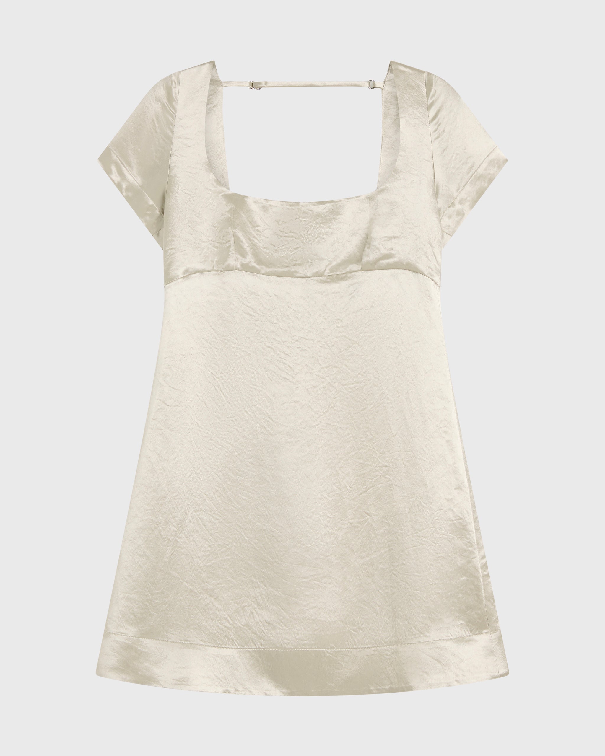 Kobe Short Sleeve Mini Dress in Silver Japanese Satin