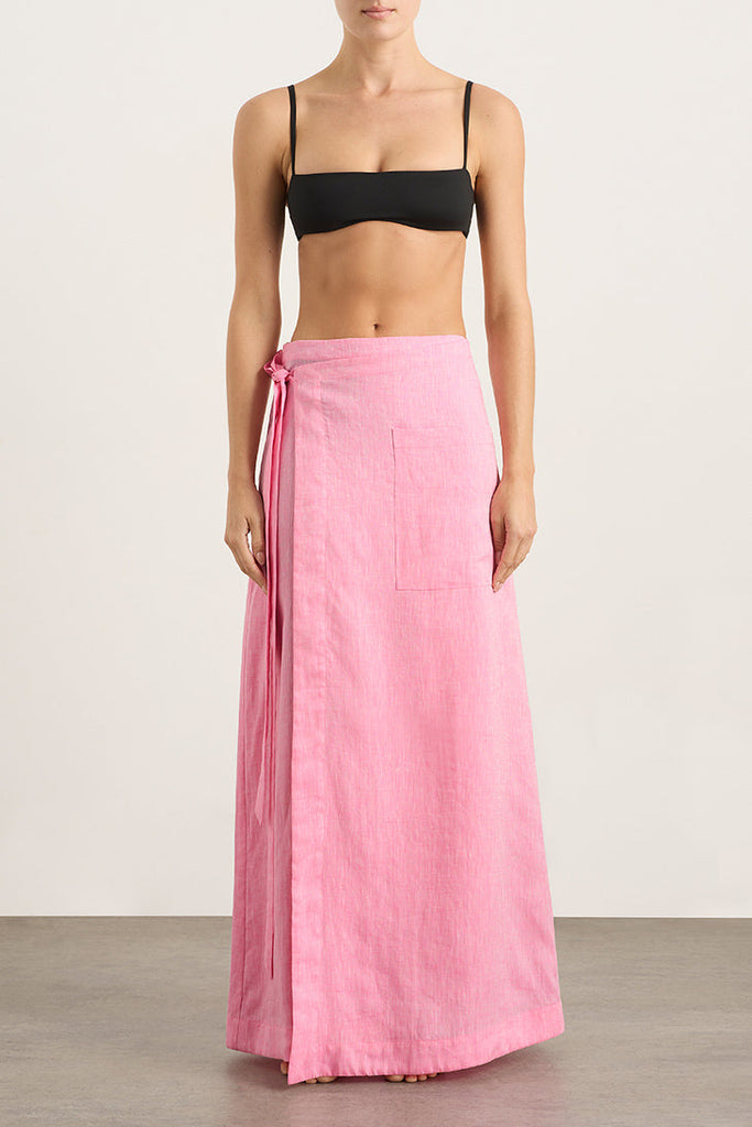 Leiden Organic Linen Wrap Skirt - Pink