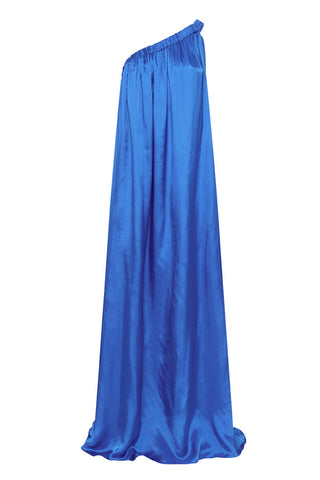 Marfa One Shoulder Silk Maxi Dress - Cerulean